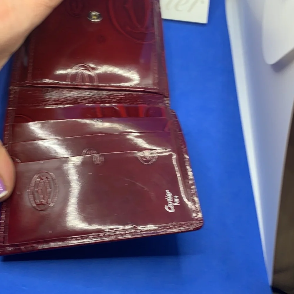 CARTIER Red Patent‎ Leather Embossed Happy Birthday Compact Wallet